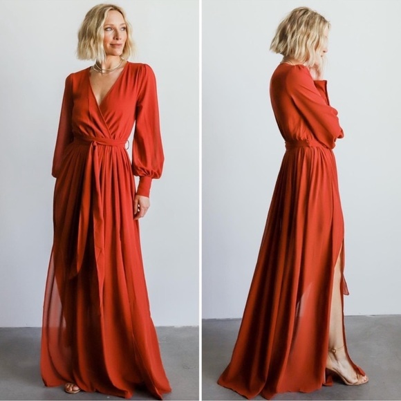 Baltic Born Celine Rust Faux Wrap Maxi Dress Bridesmaid Formal Wedding Guest - Picture 3 of 16